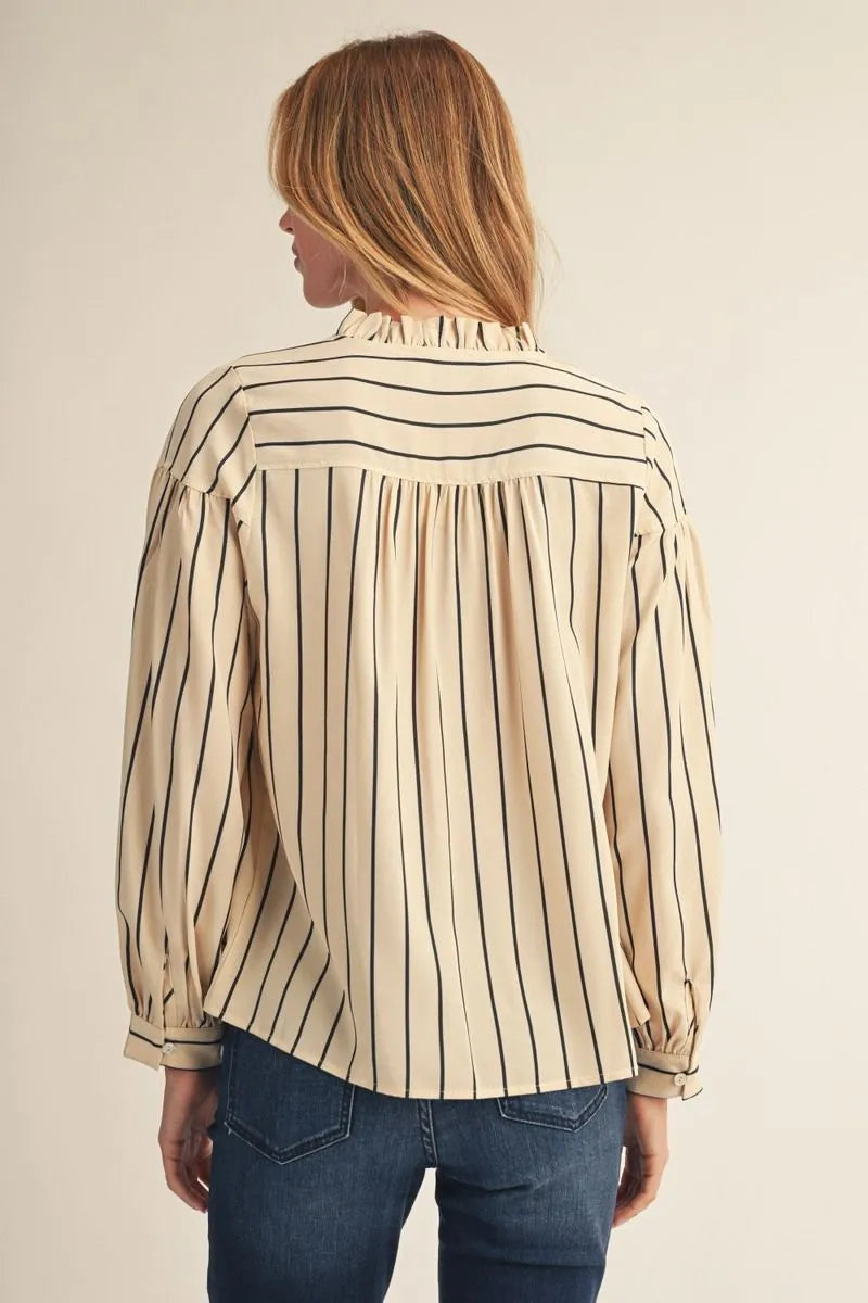 Striped Collar Button Top