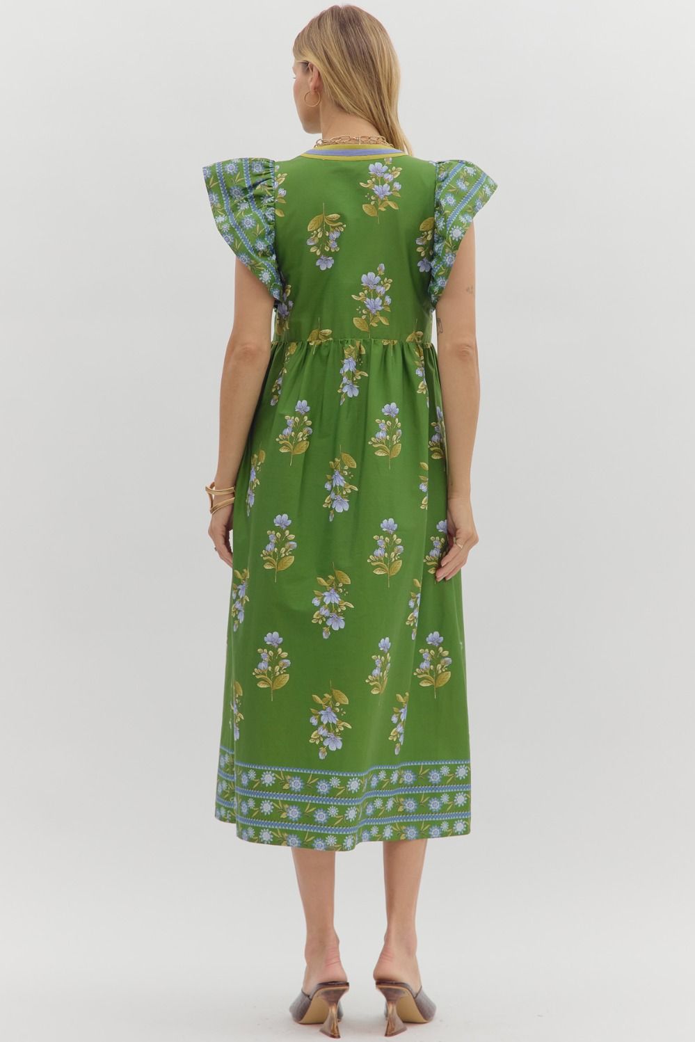 Green Floral Flutter Dress