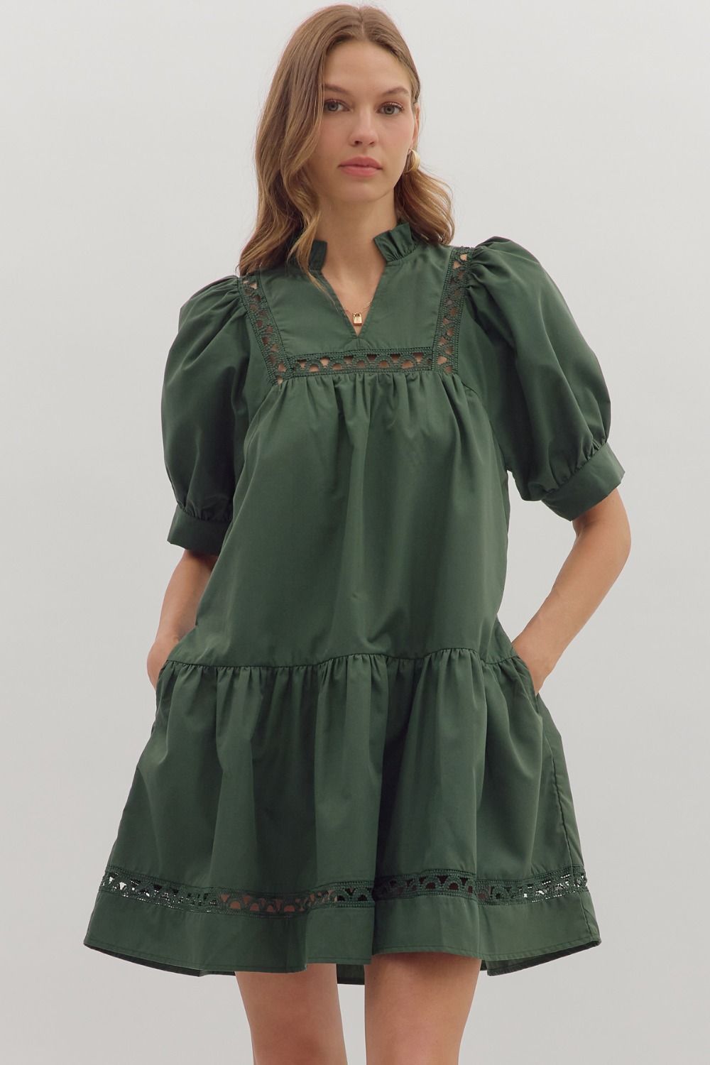 Green Scallop Trim Dress
