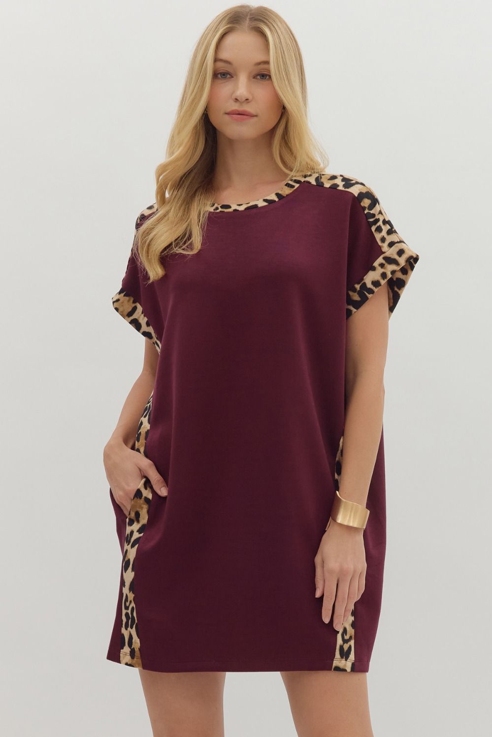 Plum Leopard Trim Dress