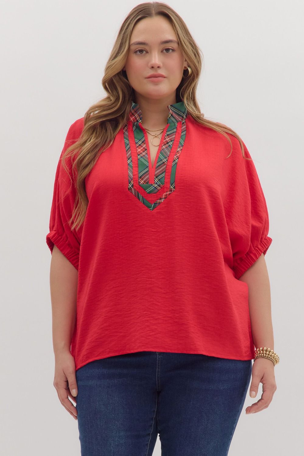 PS Plaid V-Neck Top