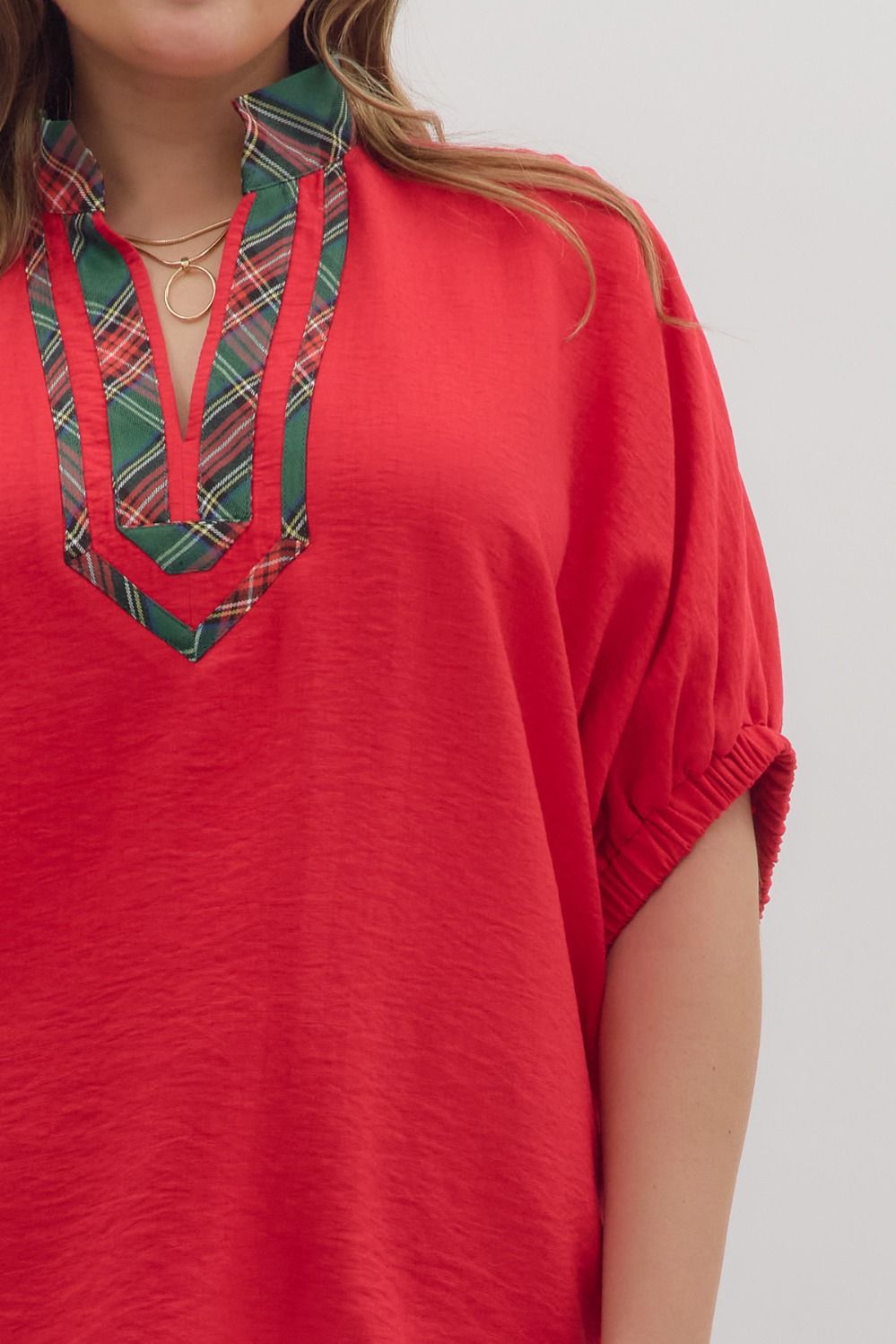 PS Plaid V-Neck Top