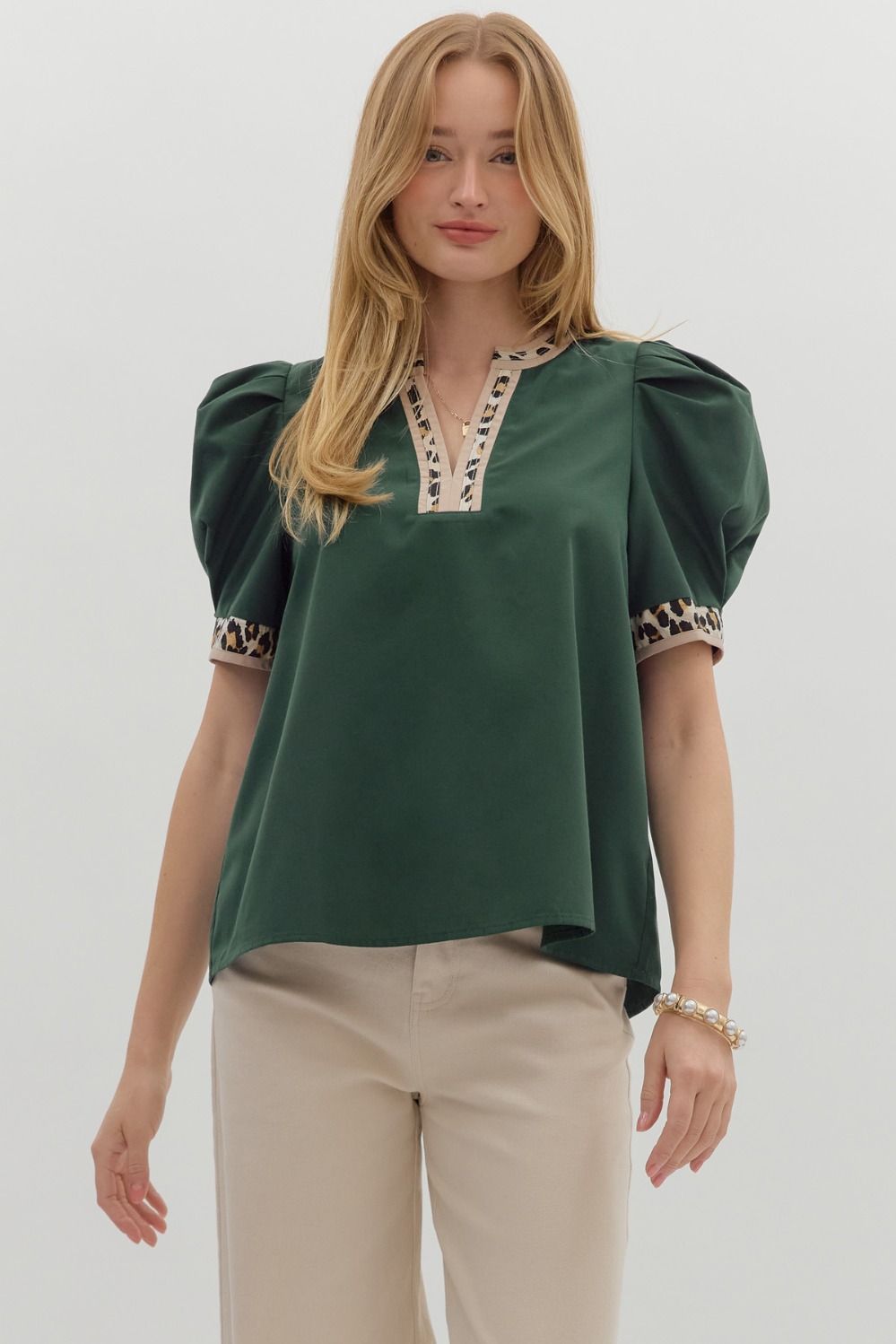 Hunter Green Leopard Trim Top