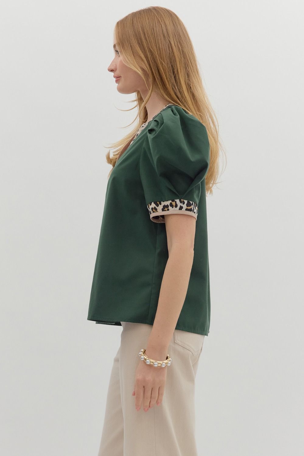 Hunter Green Leopard Trim Top