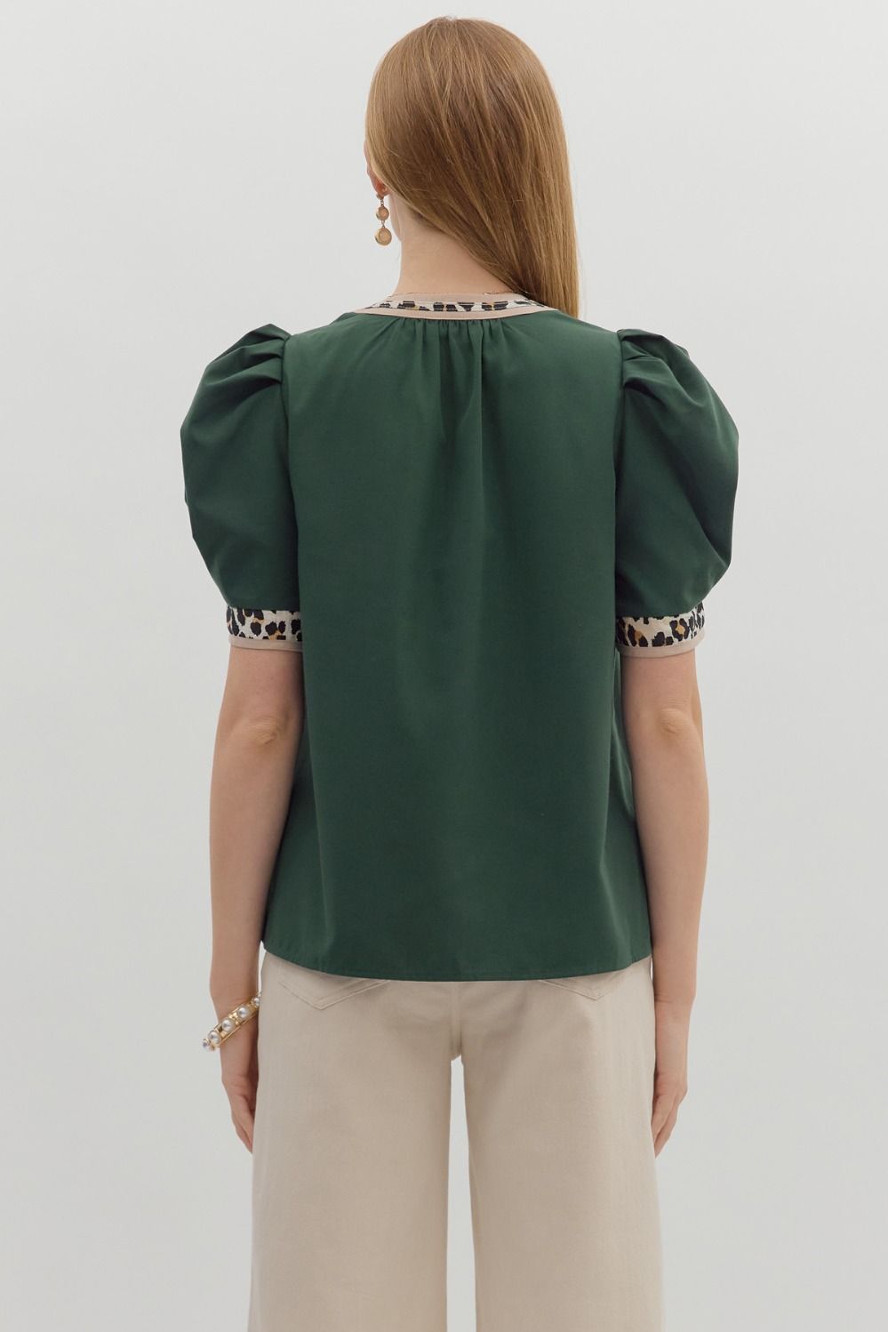 Hunter Green Leopard Trim Top