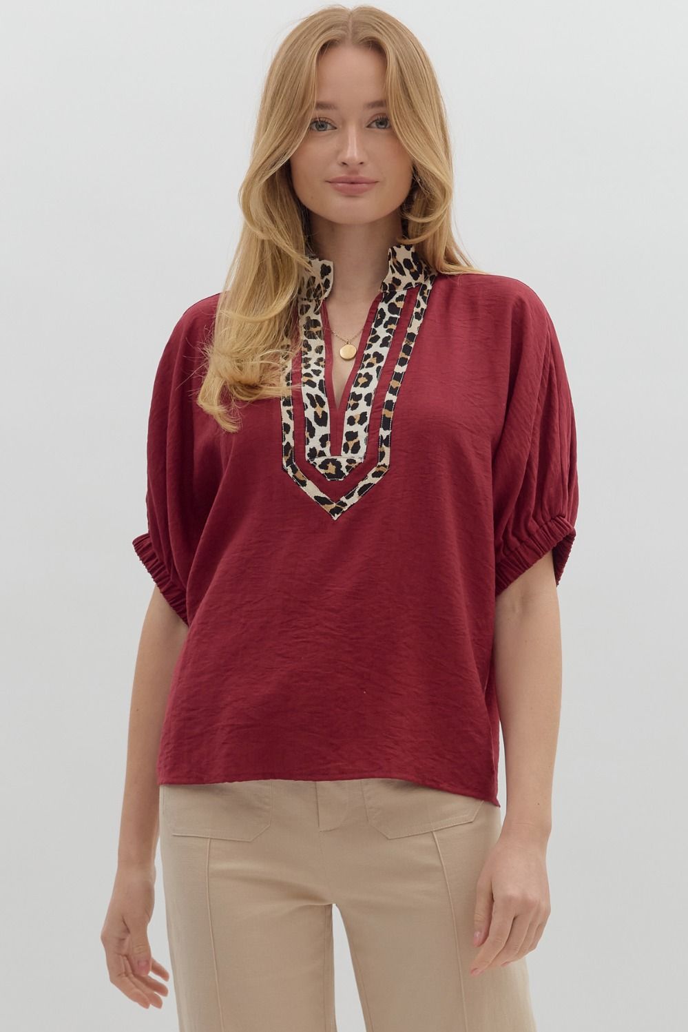 Garnet Leopard Trim Top
