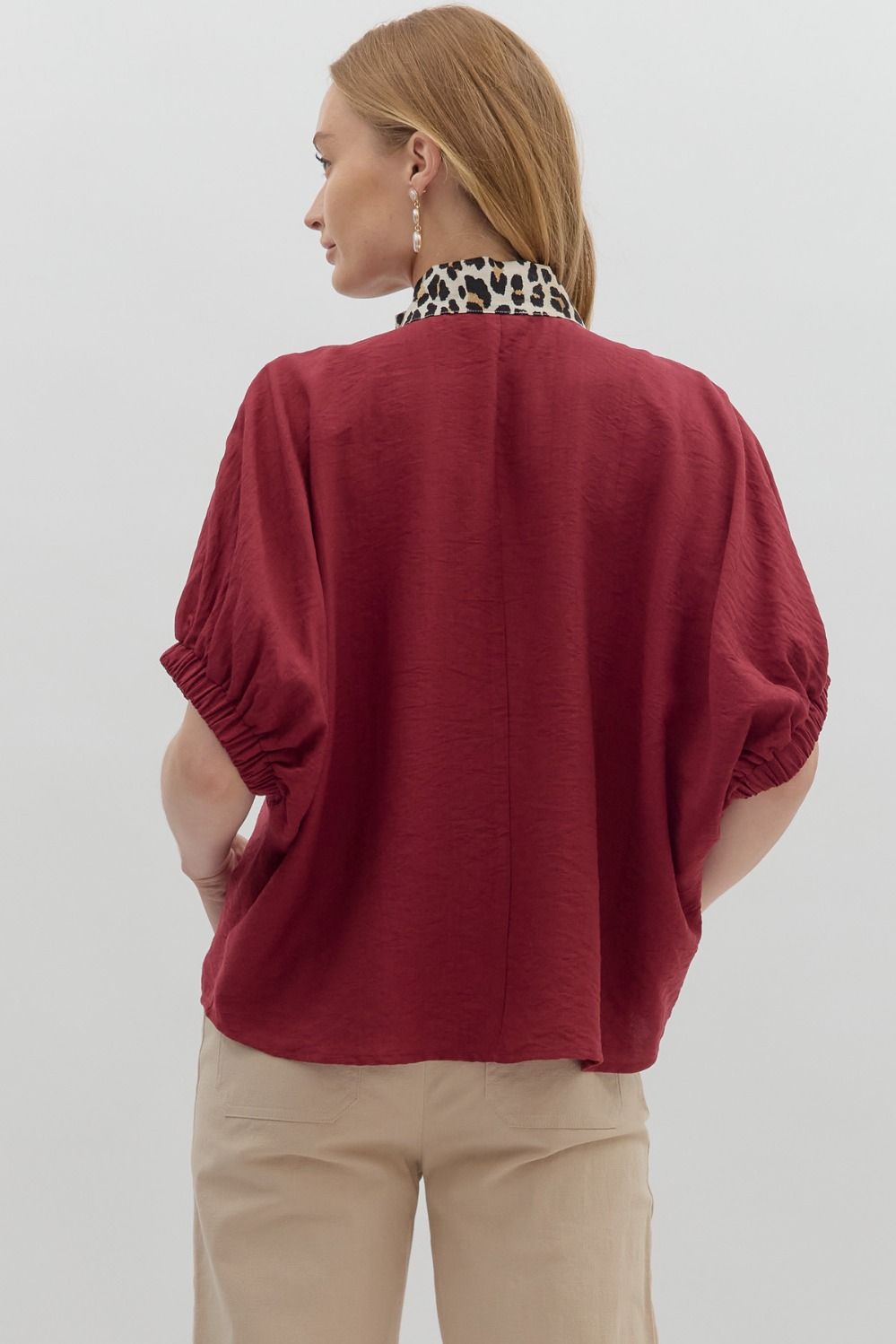 Garnet Leopard Trim Top