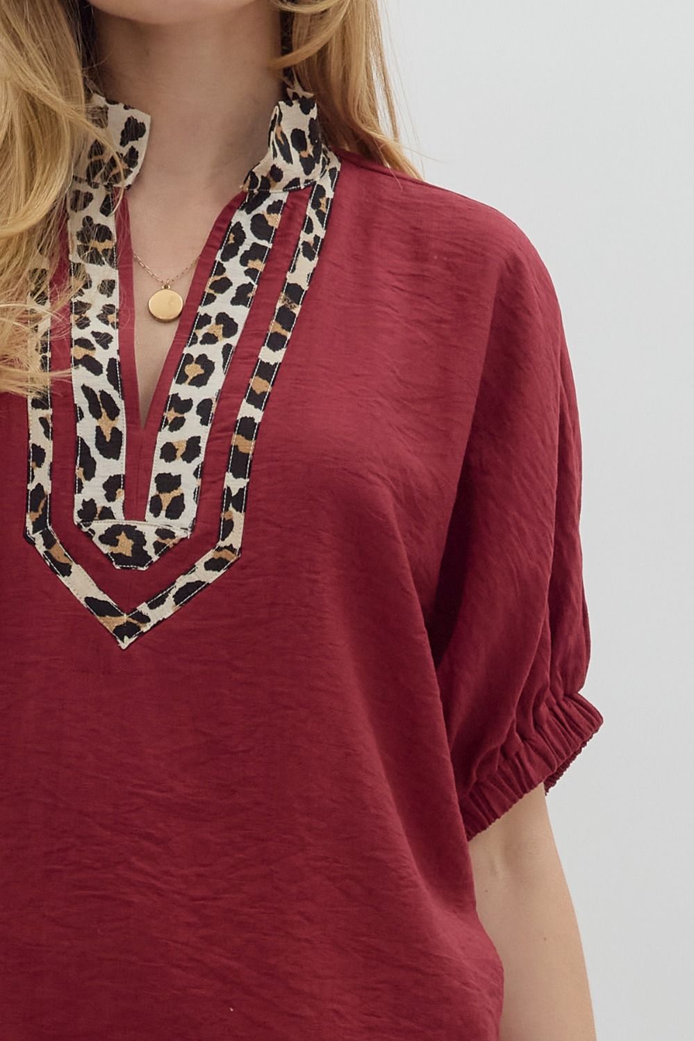 Garnet Leopard Trim Top