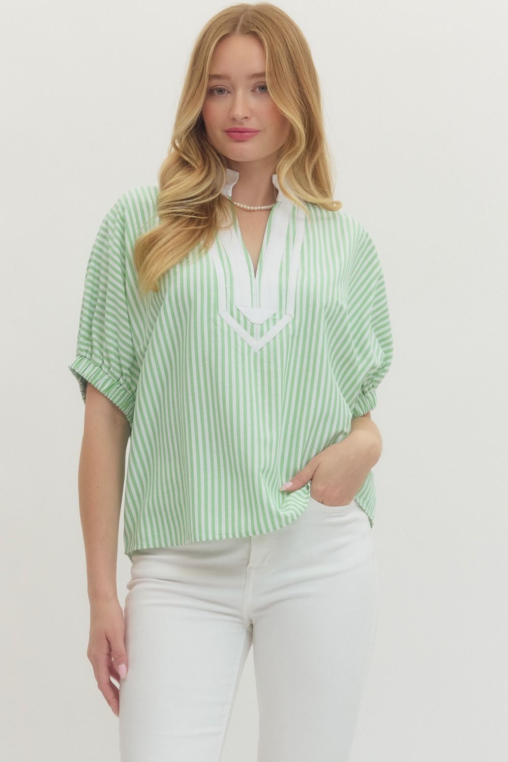 Green Dolman Striped Top
