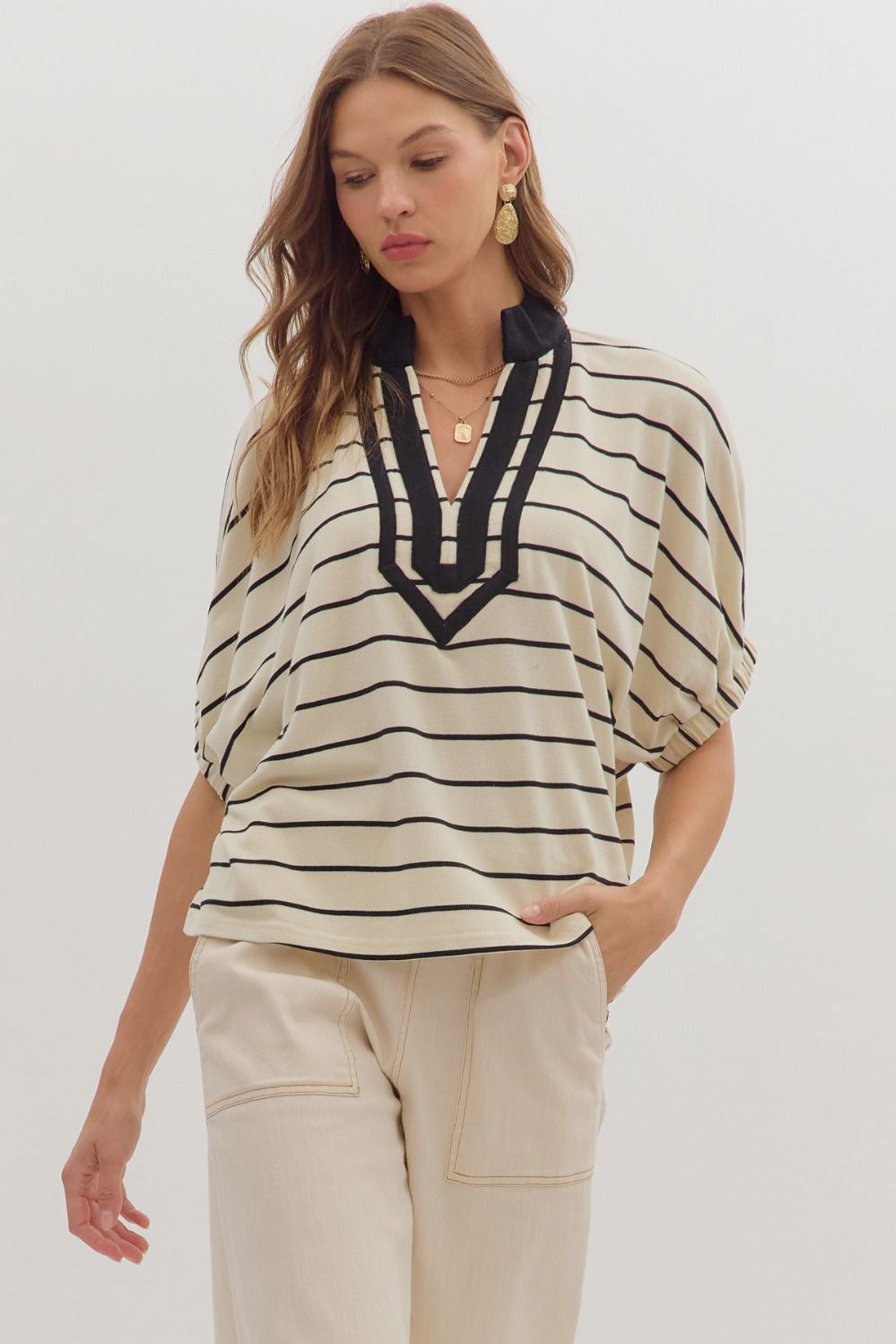 Striped Contrast Trim Top