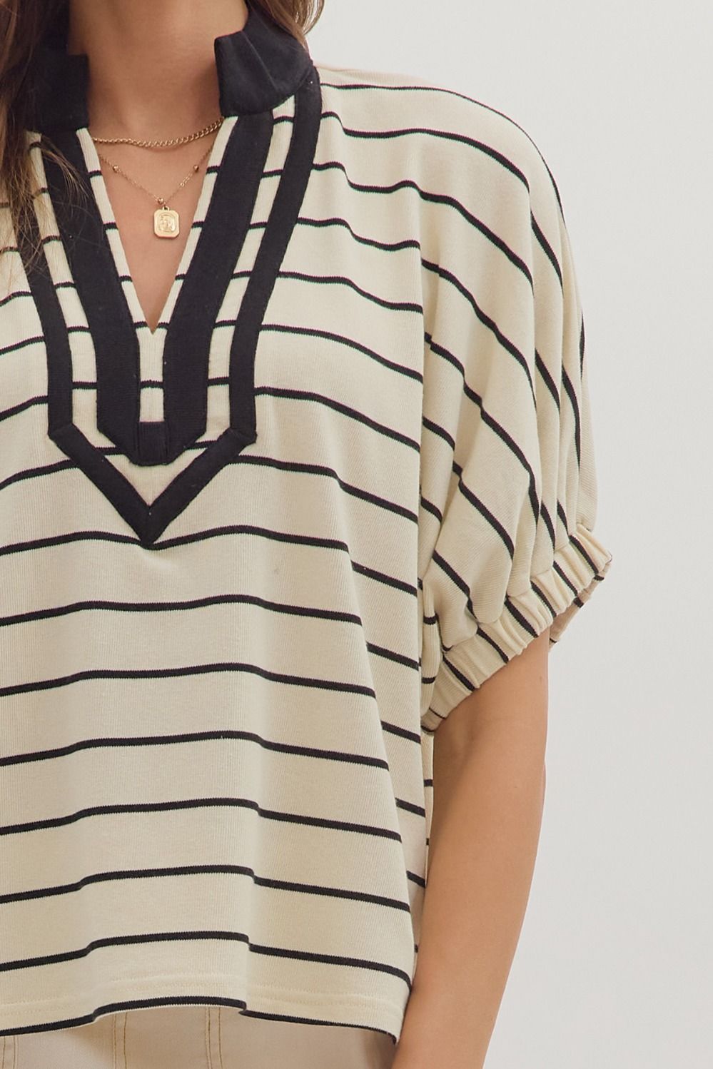 Striped Contrast Trim Top