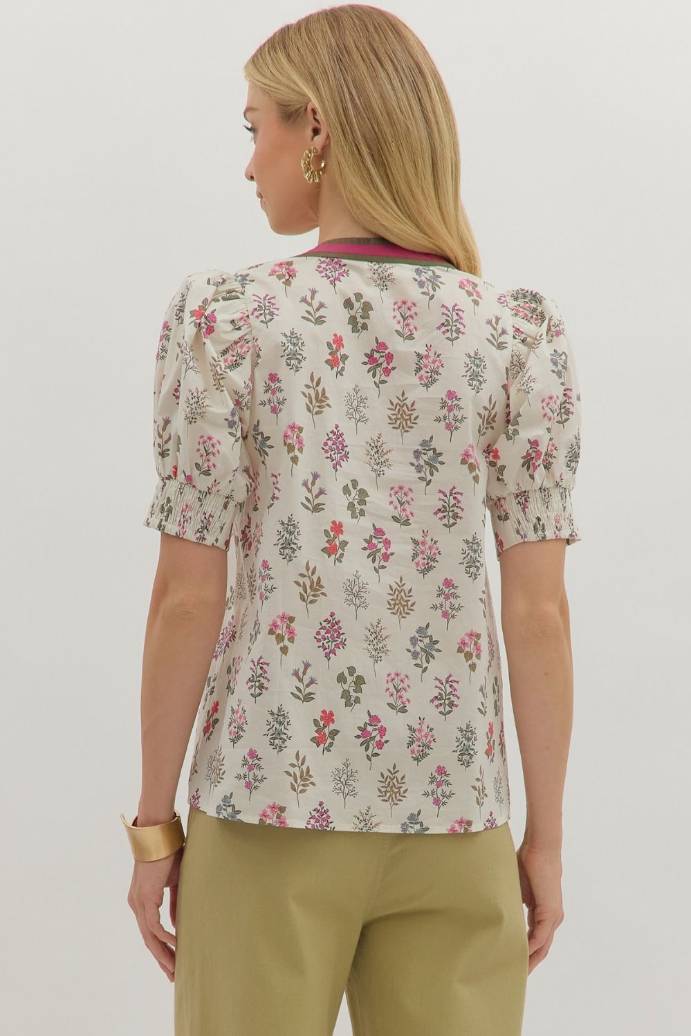 Cream Floral Puff Sleeve Top