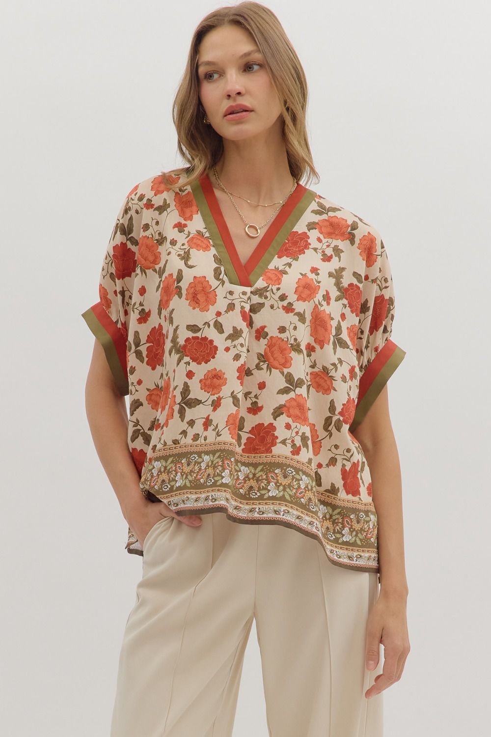 Floral V Neck Top