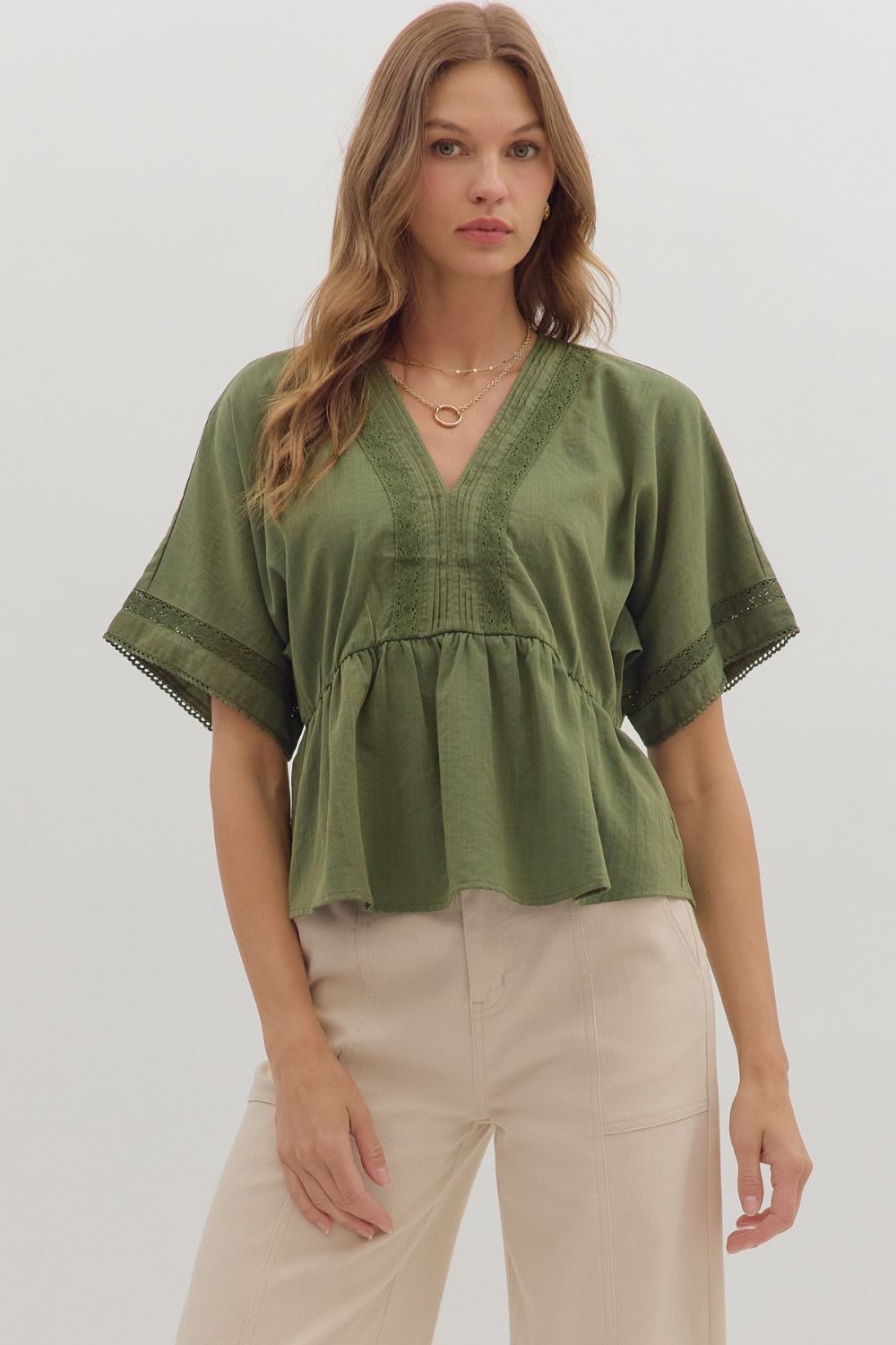 Lace Trim Peplum Top