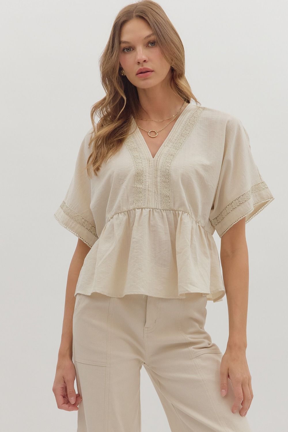 Lace Trim Peplum Top