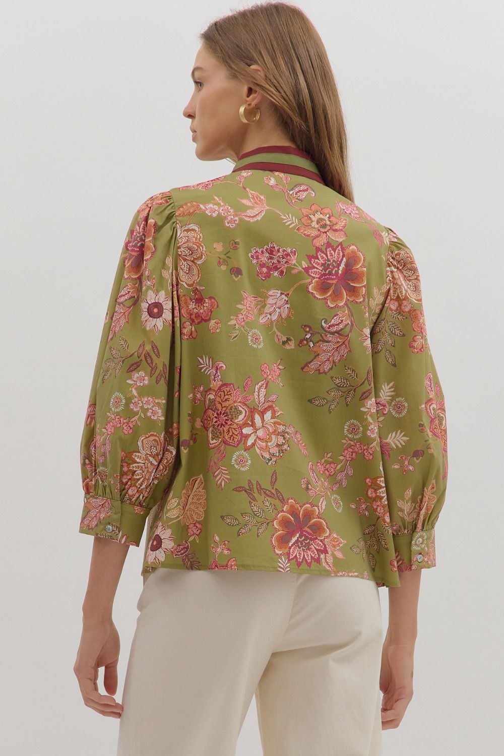 Olive Scallop Botanical Top