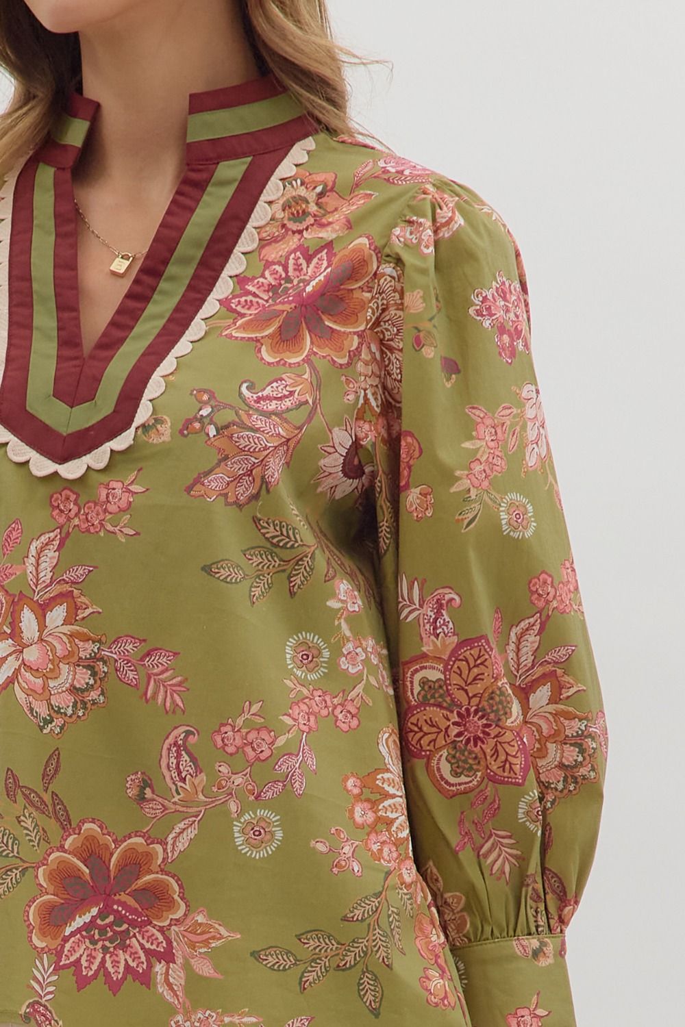 Olive Scallop Botanical Top