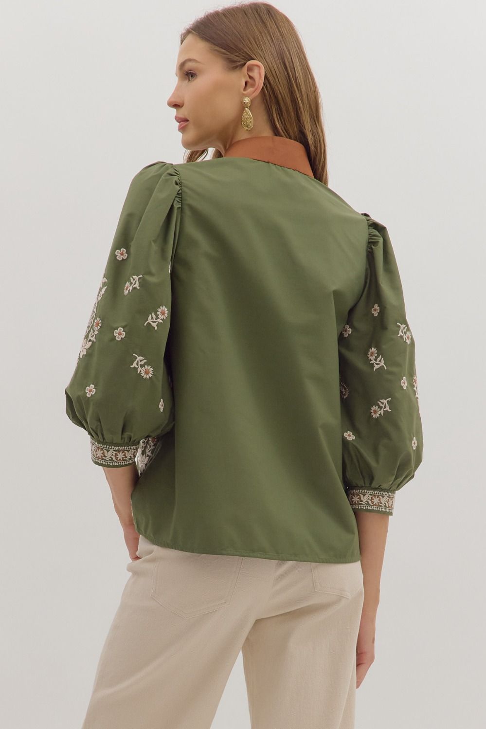 Olive Embroidered Top