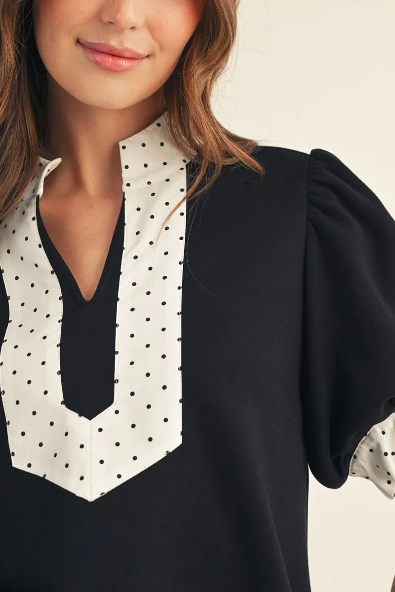 Black Polka Dot Contrast Top