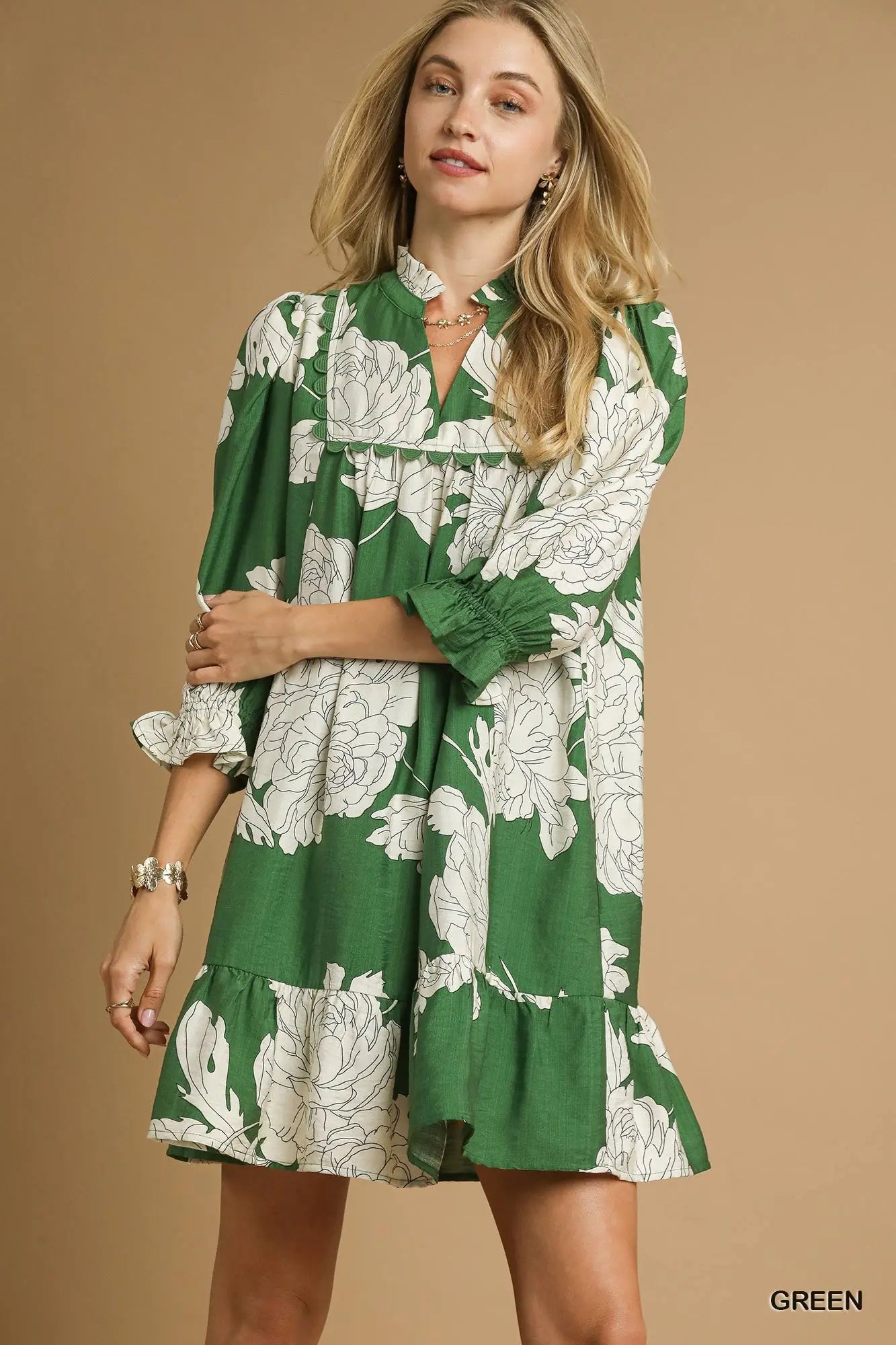 Green Floral Tiered Dress