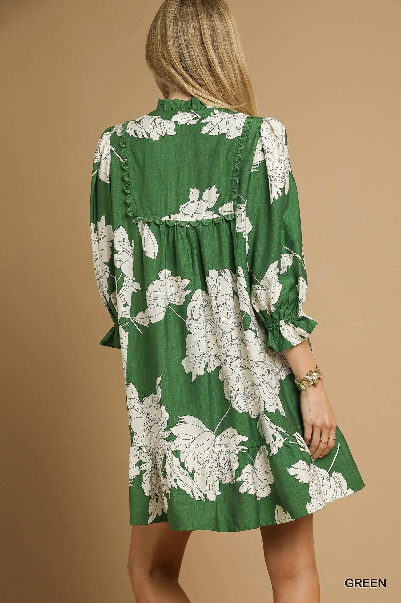Green Floral Tiered Dress