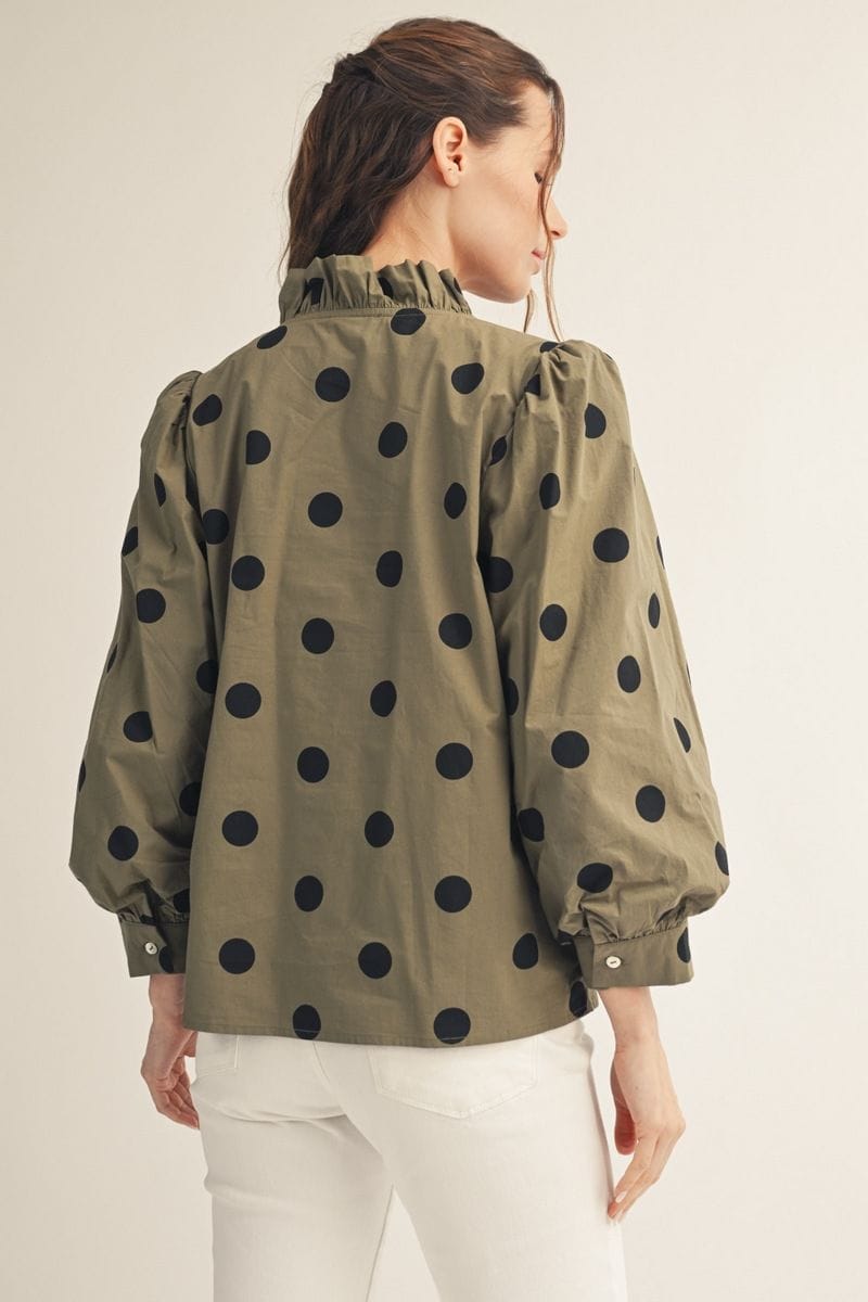 Ruffle Neckline Polka Dot Top