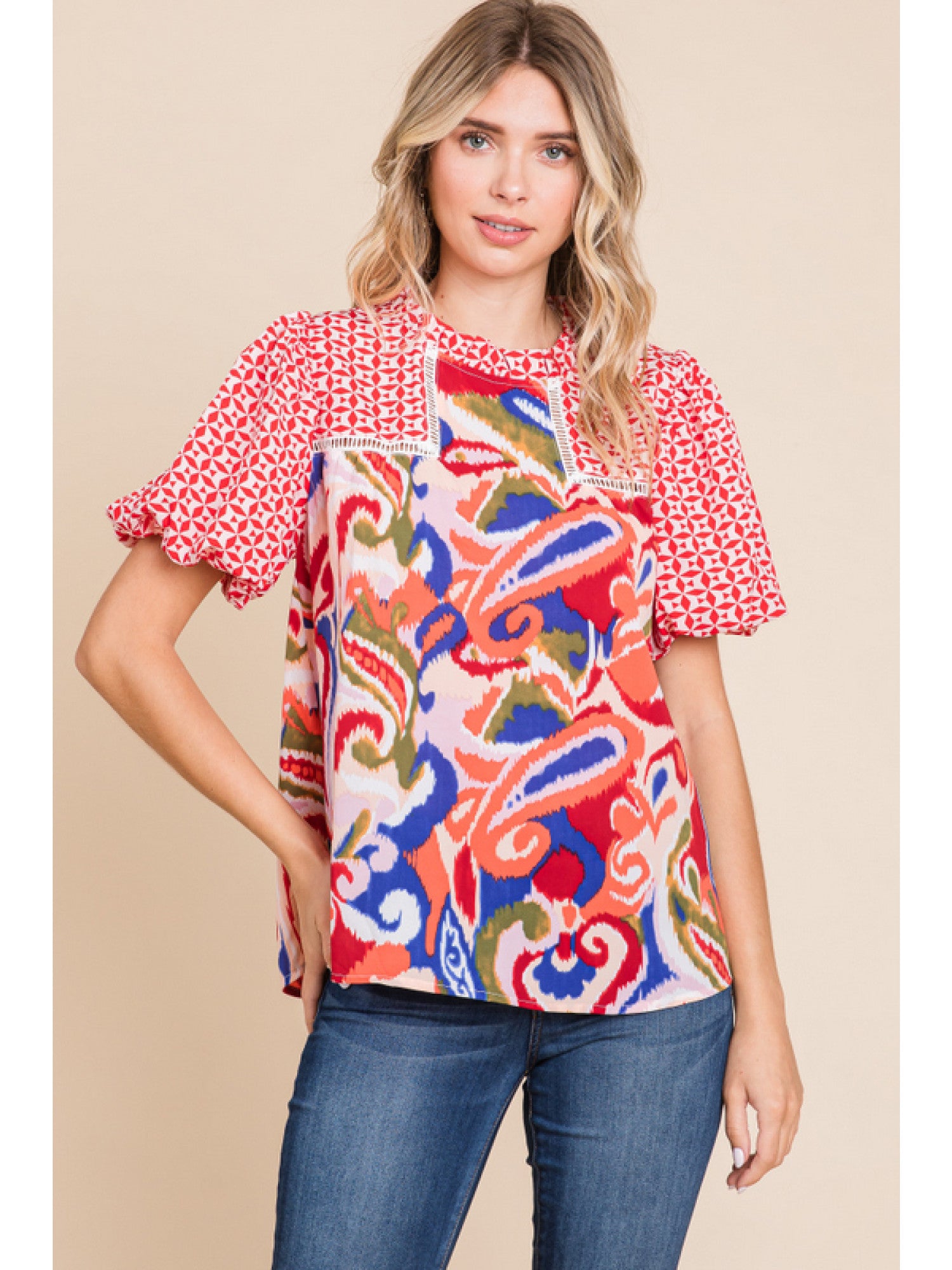 Red Mix Geometric Top