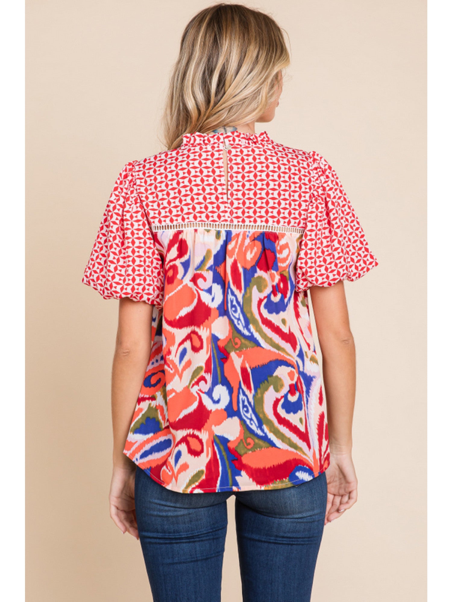 Red Mix Geometric Top