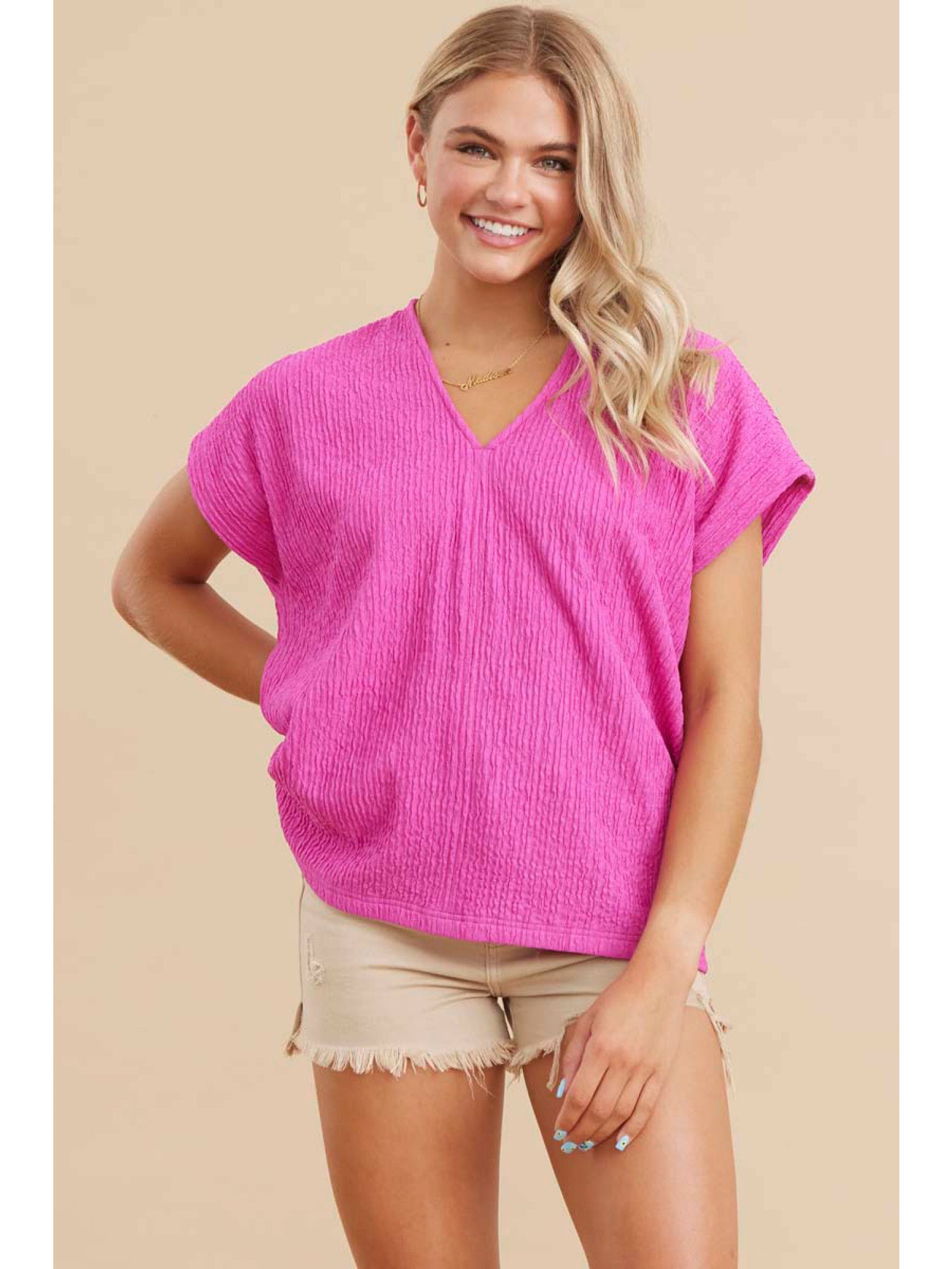 Textured V Neck Top