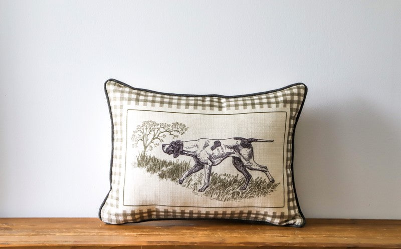 Gingham Hunting Dog Pillow