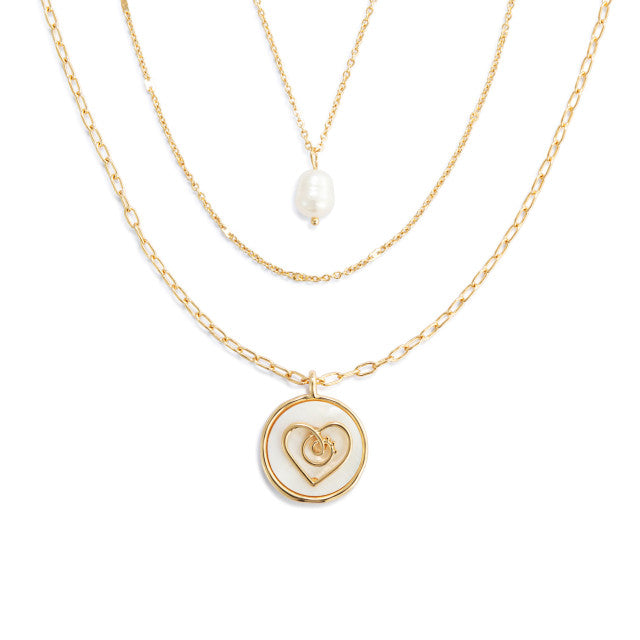 Grateful Heart Pearl Necklace - Gold