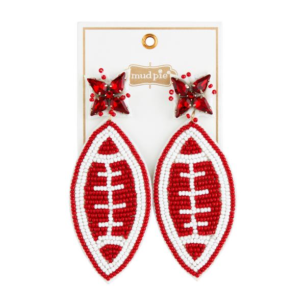Burgundy/White Football Earrings
