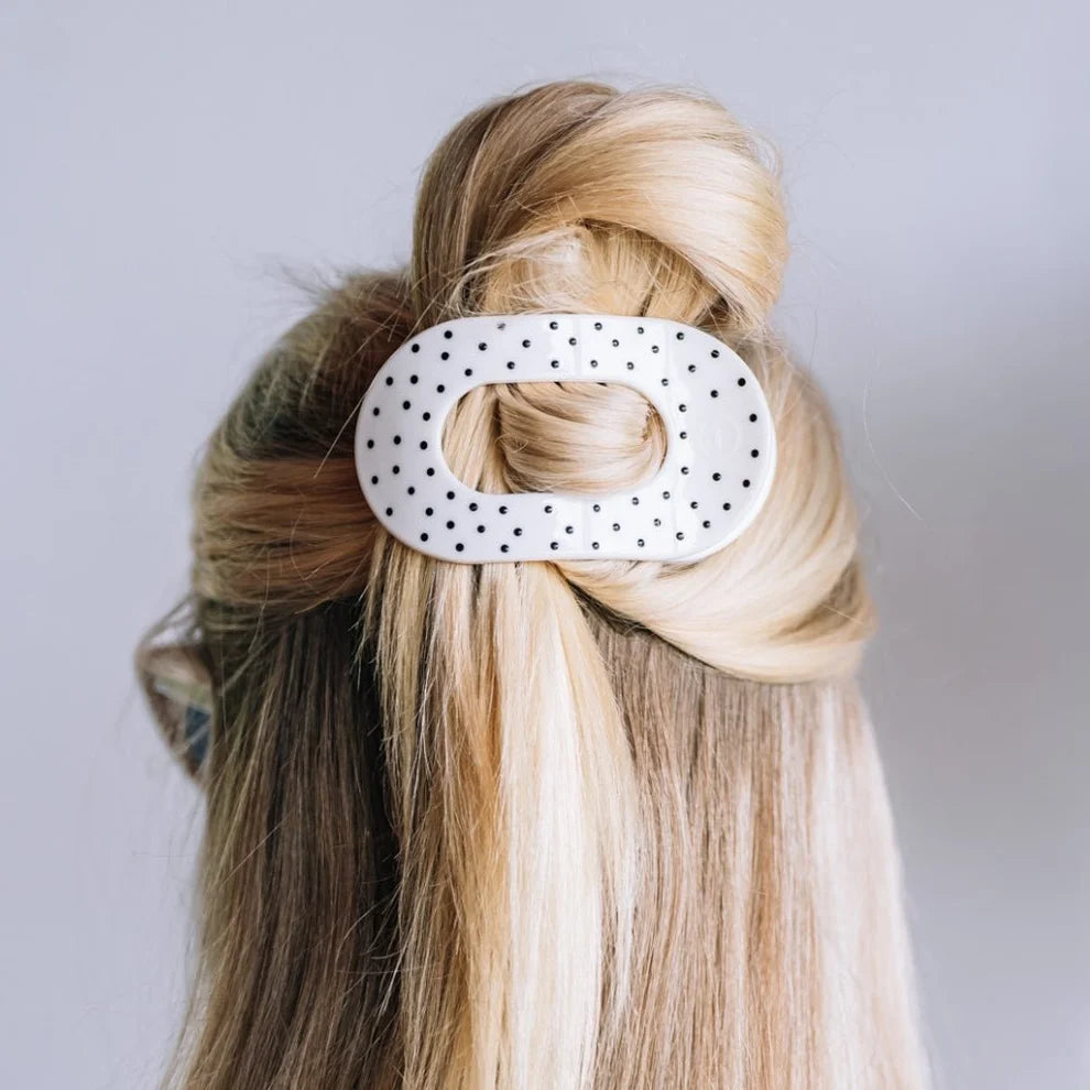 Teletie|White Polka Dot Flat Round Clip