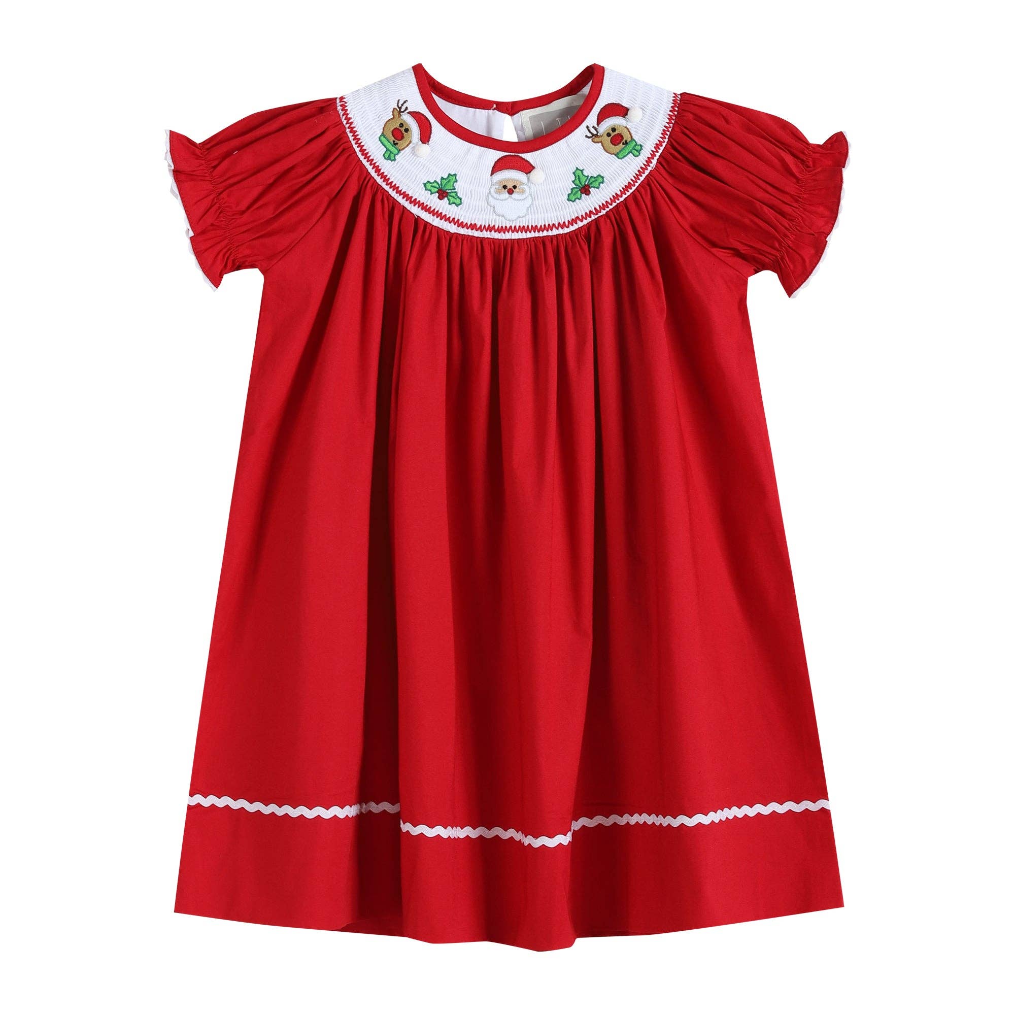 Santa & Reindeer Smocked Bishop Dress