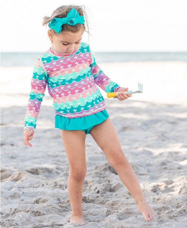 Rufflebutts Swimsuit Girls Girls' Long Sleeve Rash Guard Swimsuit