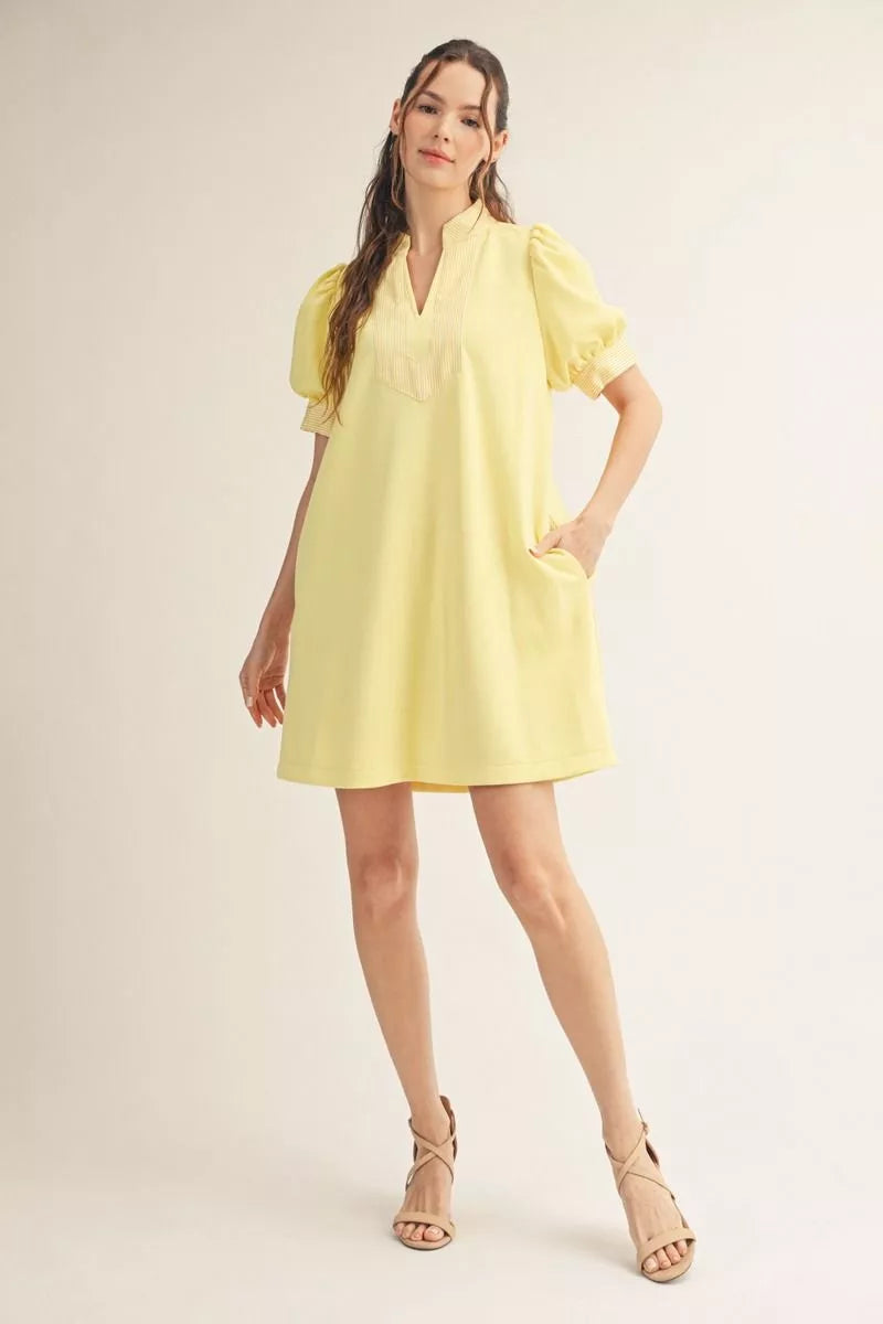 Yellow Puff Striped Dress
