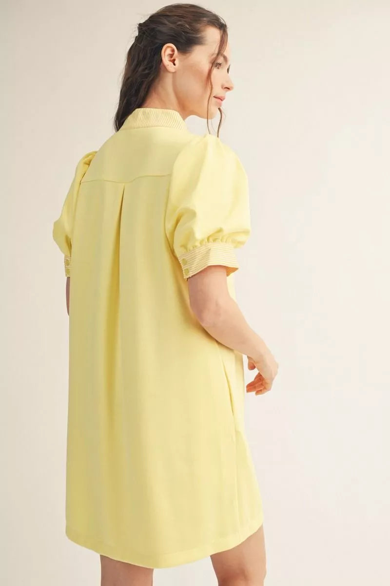 Yellow Puff Striped Dress