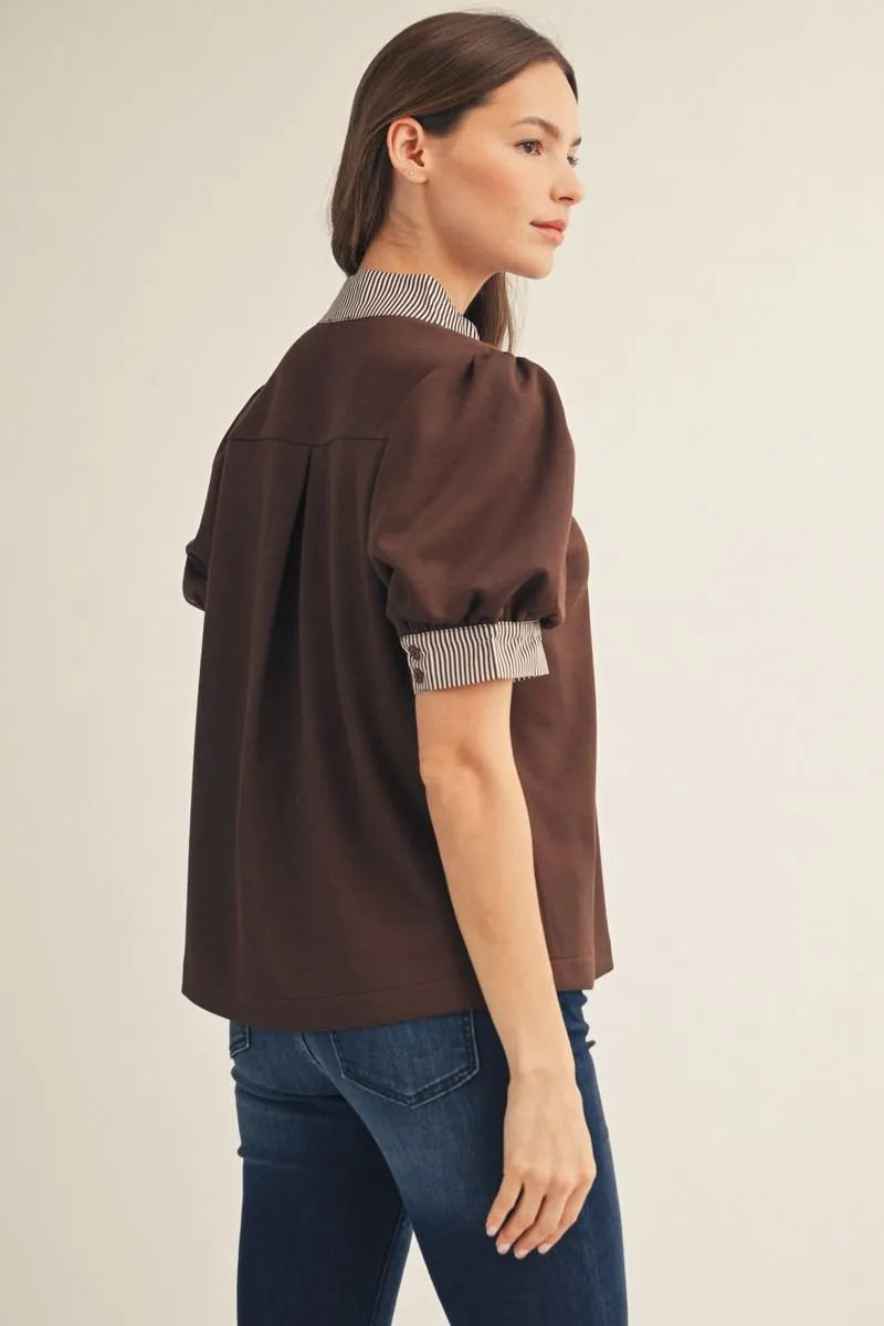 Brown Stripe Contrast Top
