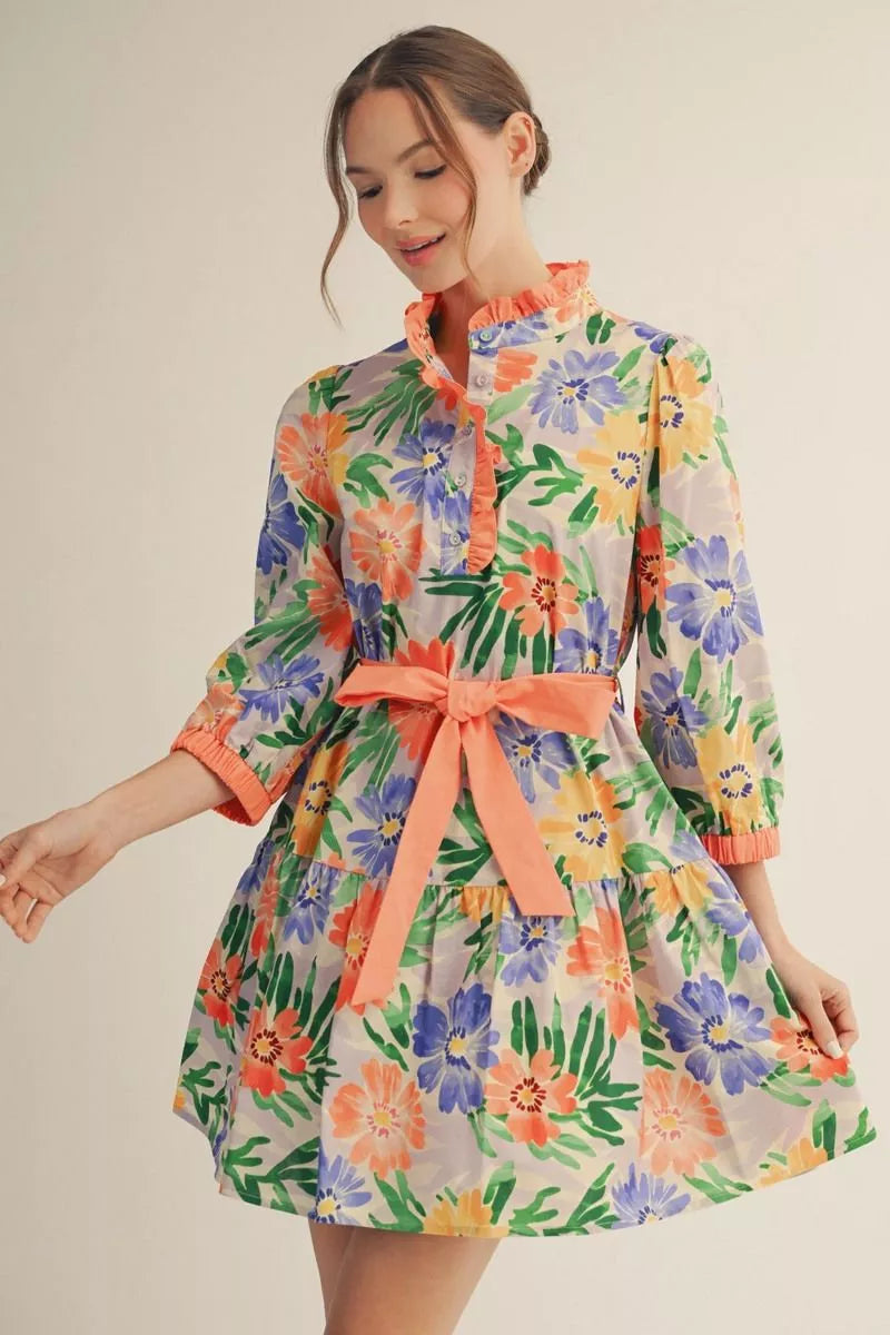 Coral Floral Tie Dress
