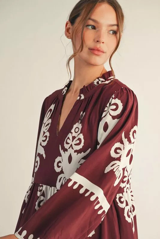 Burgundy Boho Floral Dress