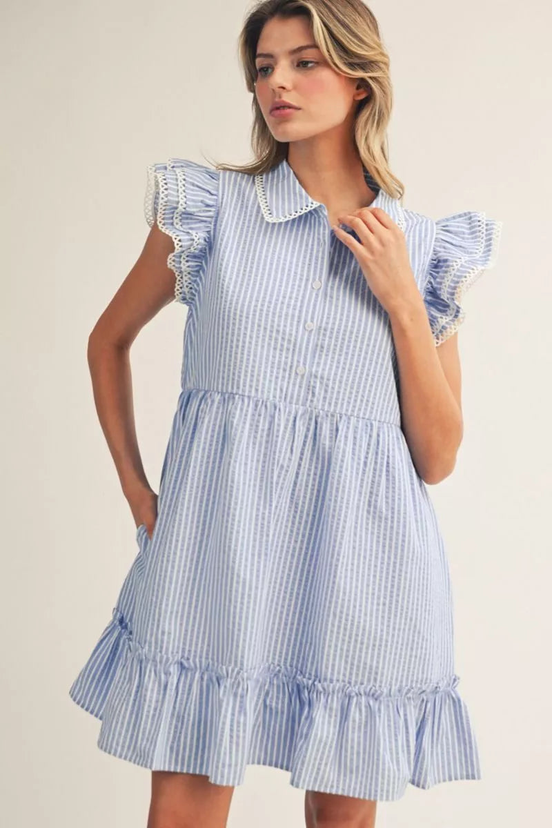 Blue Scalloped Stripe Dress