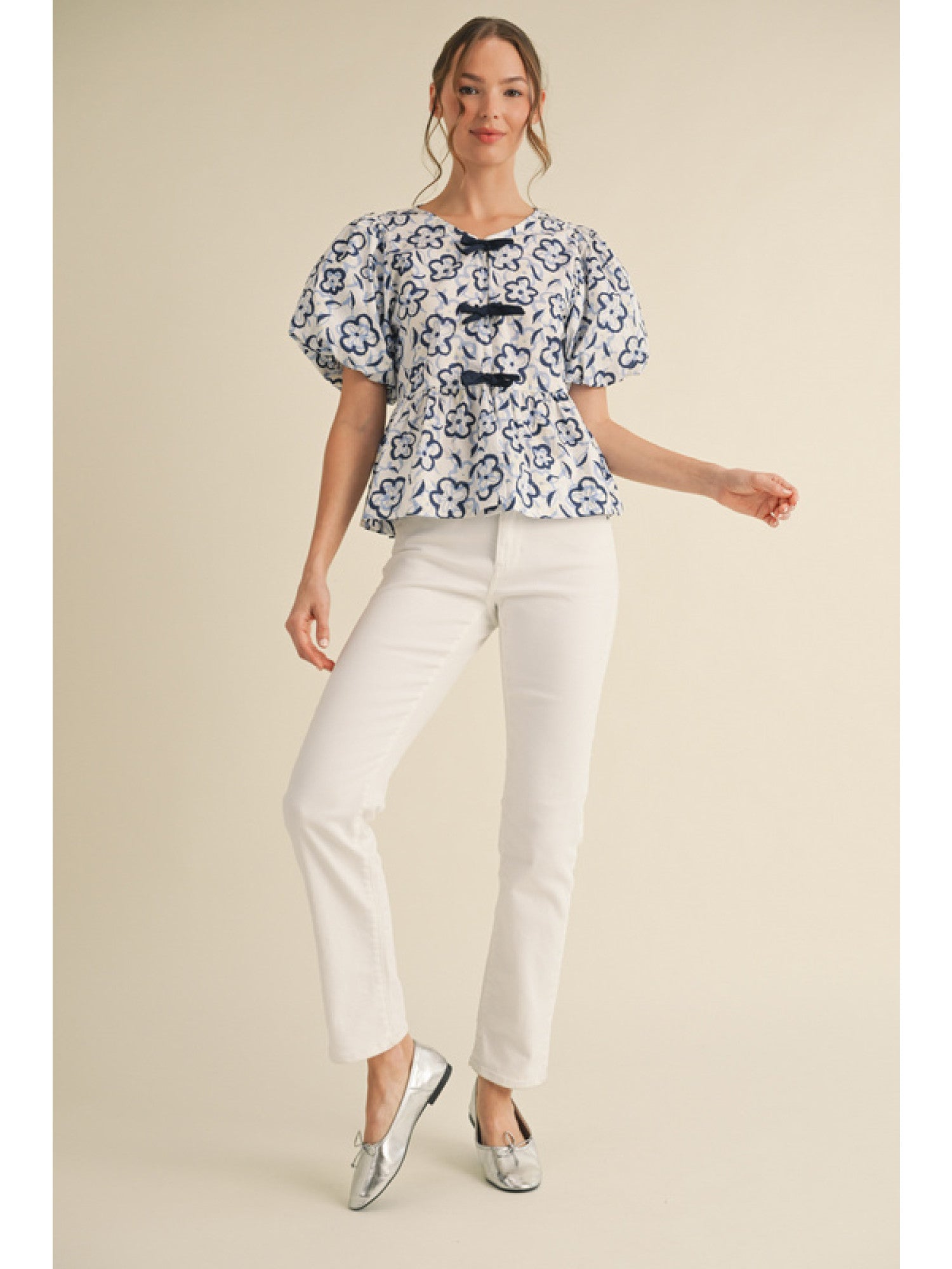 Blue Floral Peplum Top