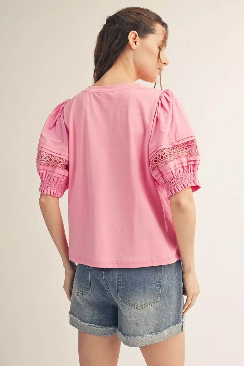 Lace Detail Puff Top
