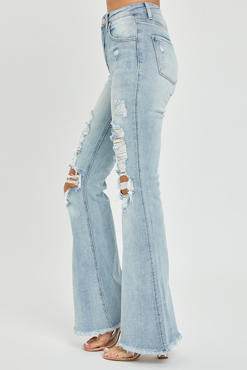 Light Distressed Flare Jeans