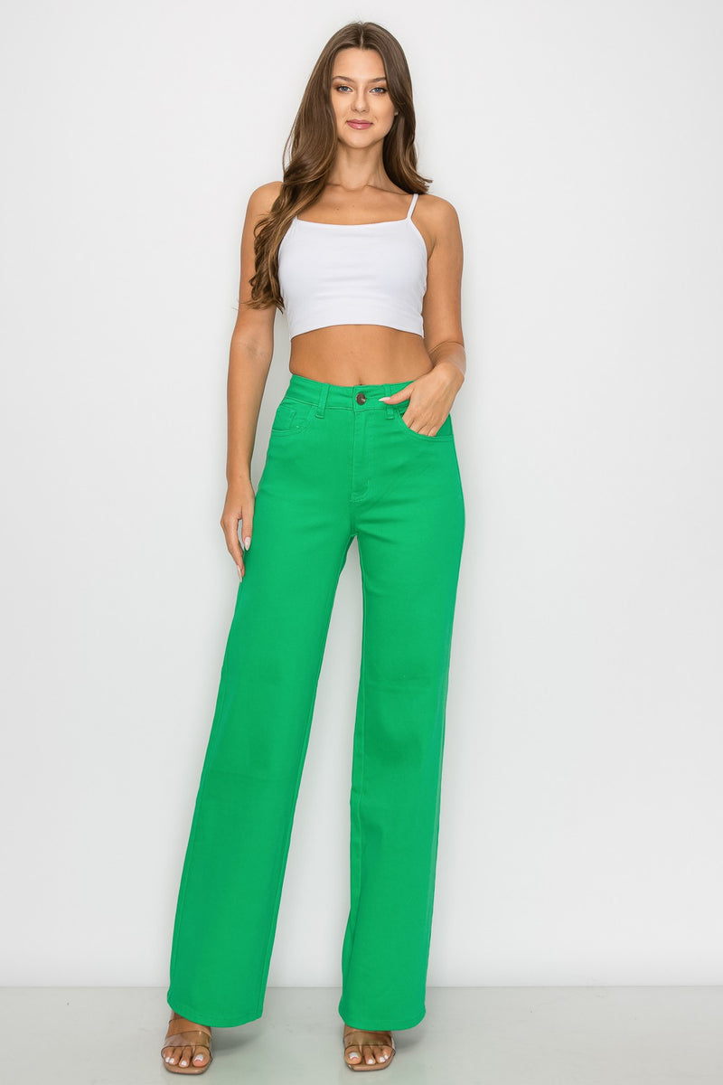 Color High Waisted Wide Leg Jeans