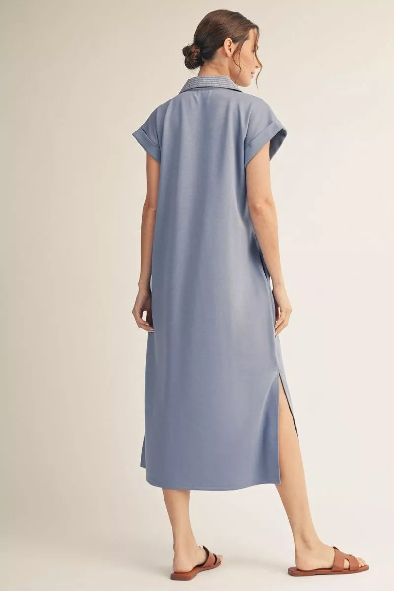 Denim Stitched Midi Dress