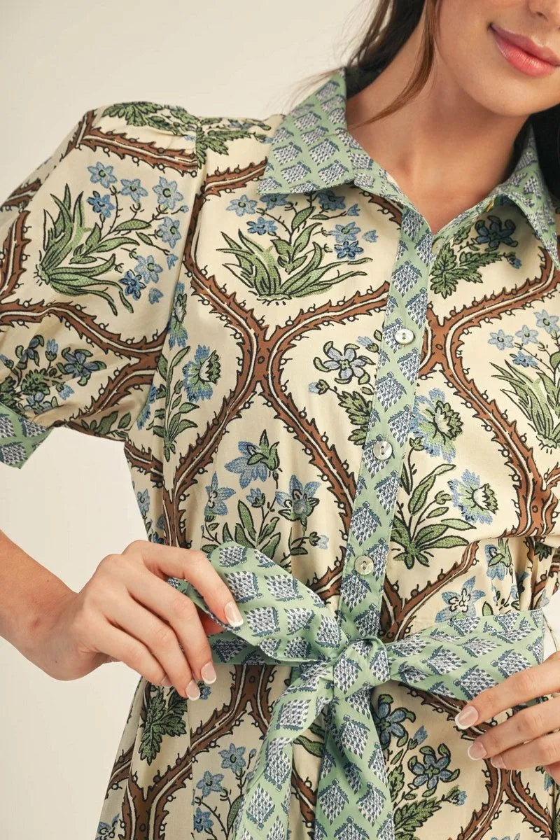 Tie Waist Floral Midi Dress
