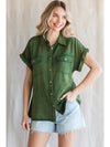 Olive Washed Button Top