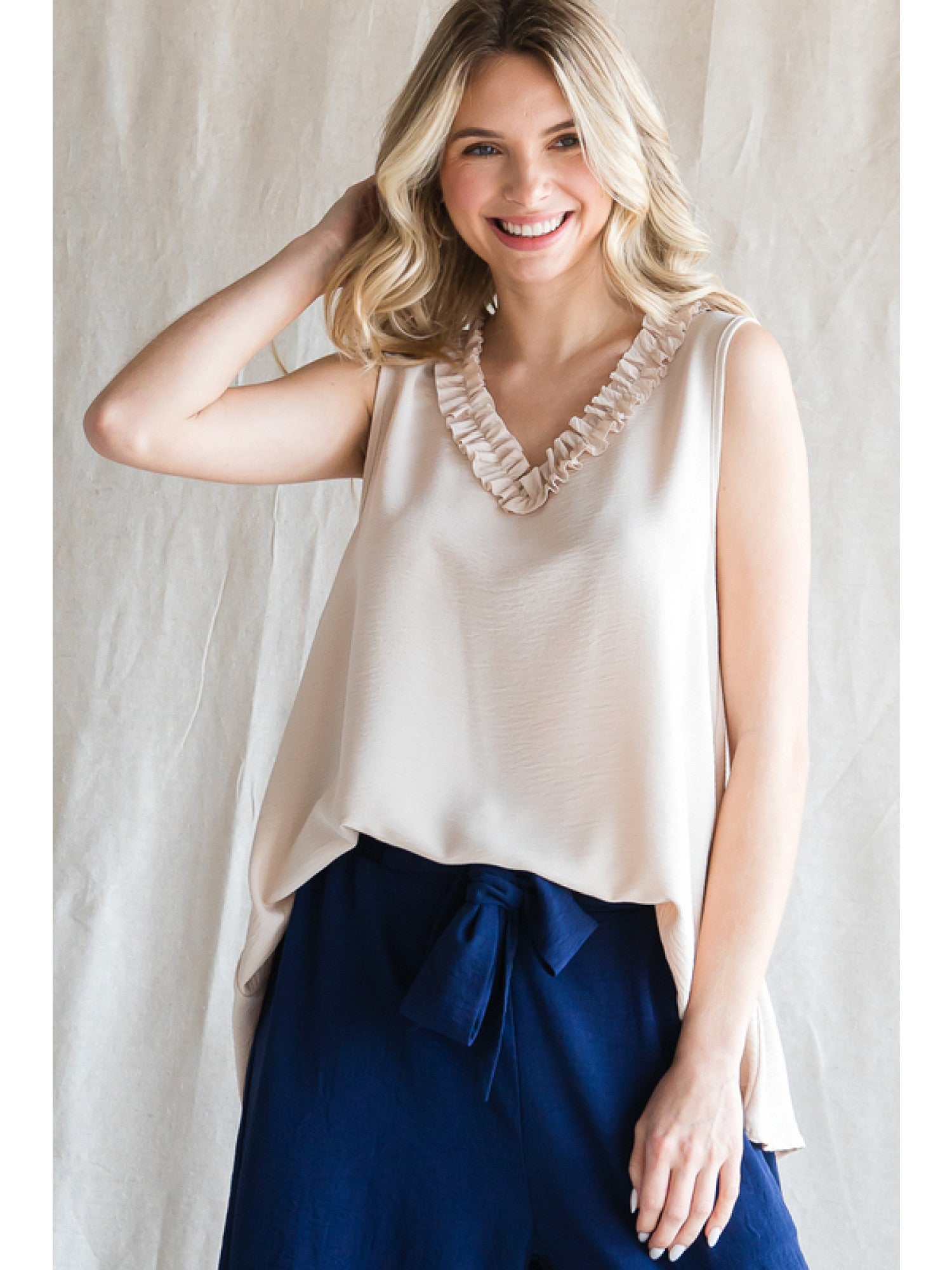 V Neck Frill Top