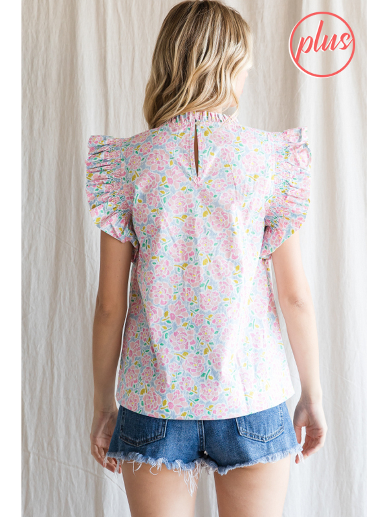 PS Pink Floral Frill Top